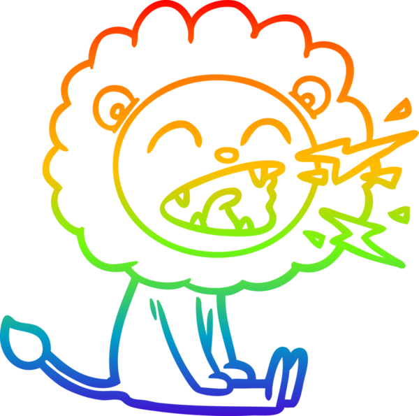 Gökkuşağı gradyan çizgi çizimi Bir insan tarafından çizilmiş kükreyen bir aslan