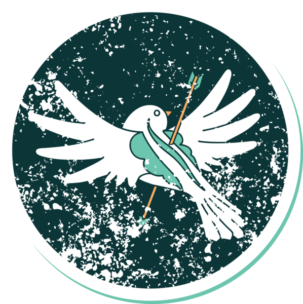 Bir insan tarafından çizilmiş ok ile delinmiş güvercin desenli dövme stili.