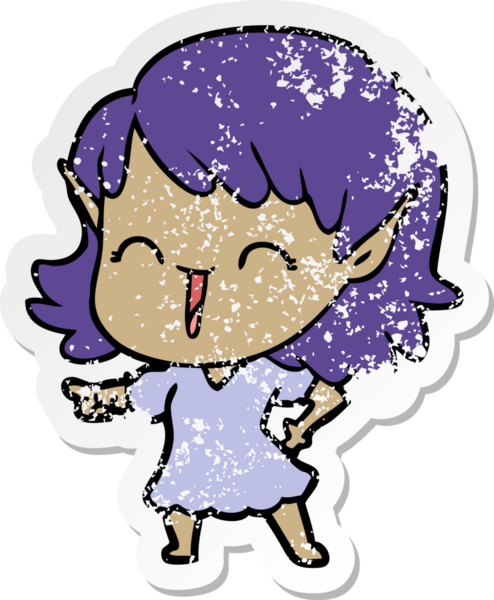 Bir insan tarafından çizilmiş karikatür elf kızının sıkıntılı çıkartması.