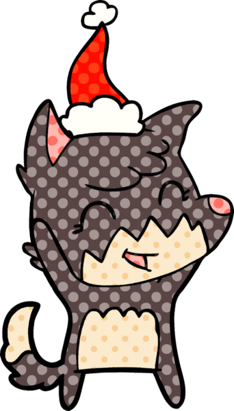 Mutlu el çizimi çizgi roman tarzı Noel Baba şapkası takan bir tilki insan tarafından çizilmiş.