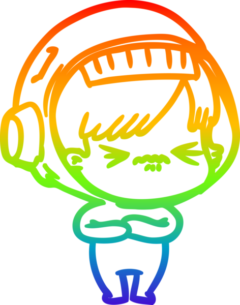 Gökkuşağı gradyan çizgi çizimi bir insan tarafından çizilmiş astronot bir kadın.