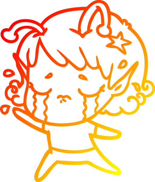 Bir insan tarafından çizilmiş, ağlayan uzaylı bir kızın sıcak çizgi çizimi.