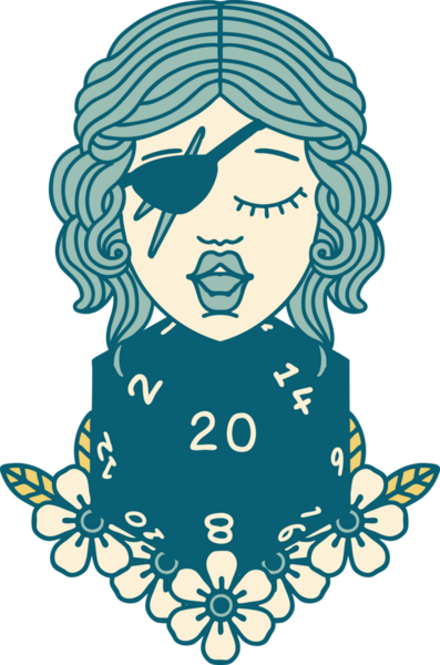 Retro Dövme Tarzı İnsan Rogue Bir insan tarafından çizilmiş 20 zar ile