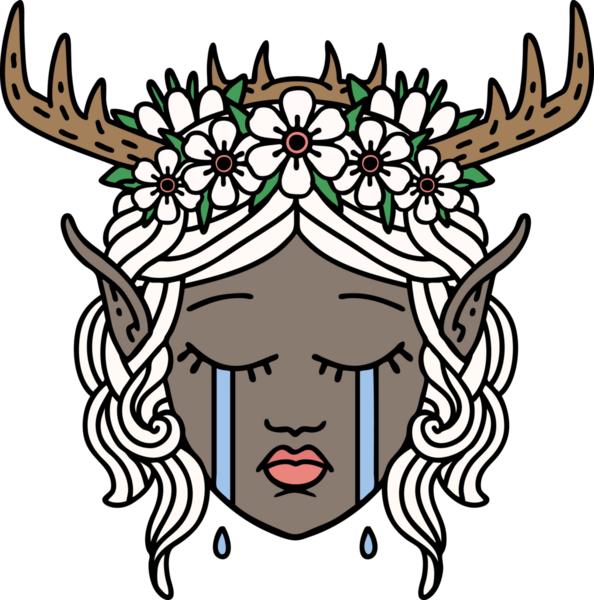 Retro Dövme Tarzı Ağlayan Elf Büyücüsü karakteri bir insan tarafından çizilmiş