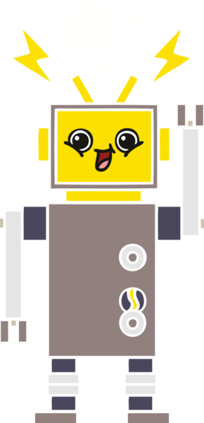 Bir insan tarafından çizilmiş düz renkli bir robot karikatürü