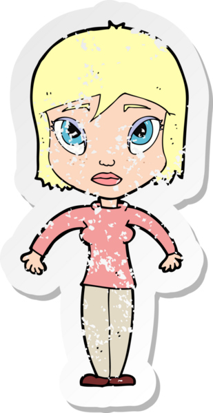 Bir insan tarafından çizilmiş omuzlarını silken karikatürlü bir kadının gerilmiş çıkartması.