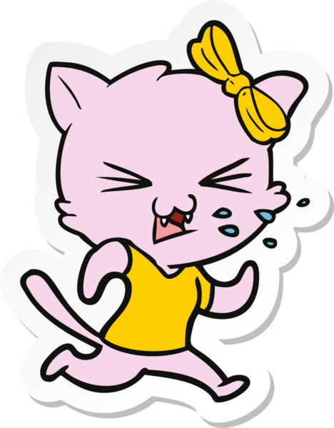 Bir insan tarafından çizilmiş çizgi film kedisinin çıkartması.