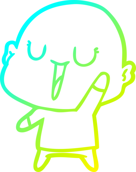 Bir insan tarafından çizilmiş, mutlu, kel bir adamın çizdiği soğuk çizgi.