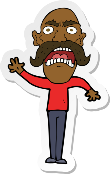 Bir insan tarafından çizilmiş kızgın yaşlı bir adamın çıkartması.