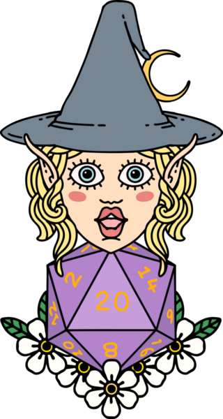 Retro Dövme Biçimli elf karakteri Bir insan tarafından çizilmiş doğal yirmi zar atışıyla