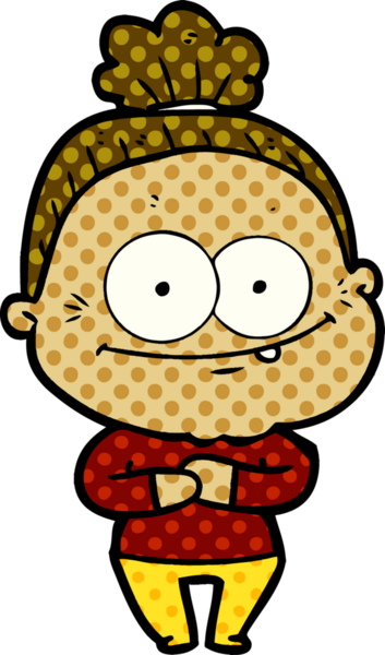 Bir insan tarafından çizilmiş mutlu yaşlı kadın çizgi filmi.