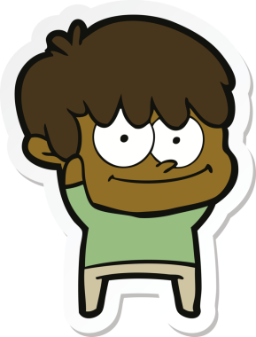 Bir insan tarafından çizilmiş mutlu bir çizgi film karakterinin çıkartması.