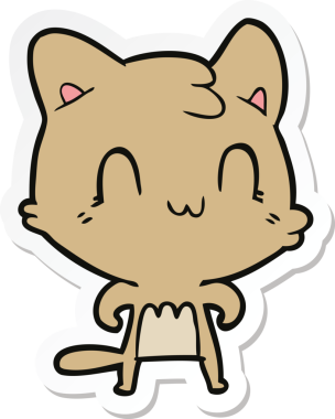 Bir insan tarafından çizilmiş mutlu bir kedinin çıkartması.