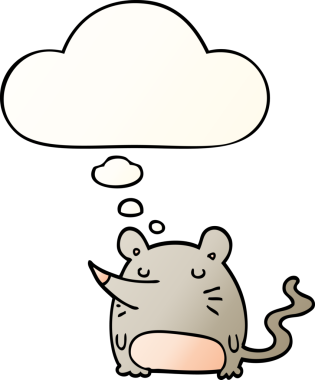 bir insan tarafından çizilmiş yumuşak eğimli düşünce baloncuklu çizgi film faresi