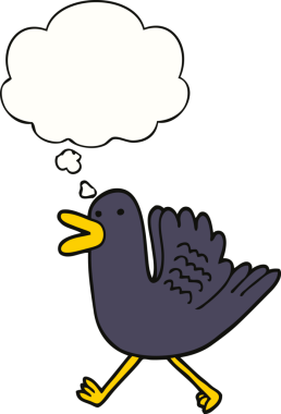 Bir insan tarafından çizilmiş düşünce baloncuğuyla koşan çizgi film ördeği