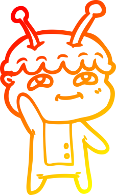 Bir insan tarafından çizilen dost canlısı bir uzay adamının sıcak çizgi çizimi