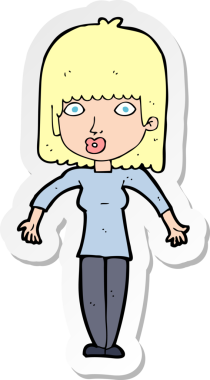 Bir insan tarafından çizilmiş, omuz silken bir karikatür kadının çıkartması.