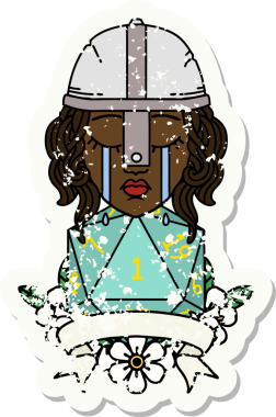 Retro Dövme Tarzı Ağlayan İnsan Dövüşçüsü Bir insan tarafından çizilmiş doğal bir D20 zarıyla