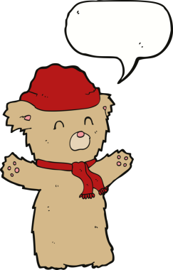 Bir insan tarafından çizilmiş, şapkalı ve atkılı bir oyuncak ayı.