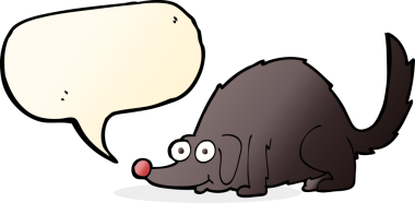 bir insan tarafından çizilmiş konuşma balonlu mutlu bir köpek.