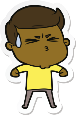 Bir insan tarafından çizilmiş terleyen bir karikatür adamın çıkartması.