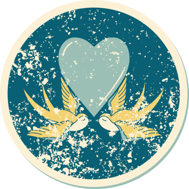 Kederli sembolik dövme stili kırlangıçlar ve bir insan tarafından çizilmiş kalp.