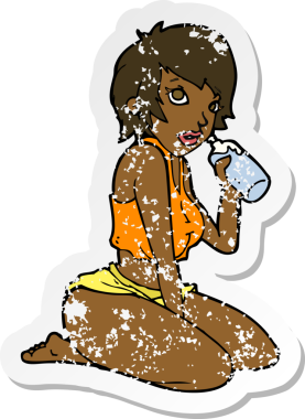 Bir insan tarafından çizilmiş, karikatürdeki seksi spor salonu kızına ait gerilimli bir çıkartma.