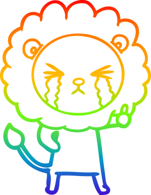 Bir insan tarafından çizilmiş ağlayan bir aslanın çizgi çizimi.