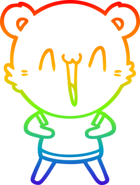 Mutlu kutup ayısı karikatürünü çizen gökkuşağı gradyanı bir insan tarafından çizilmiş.