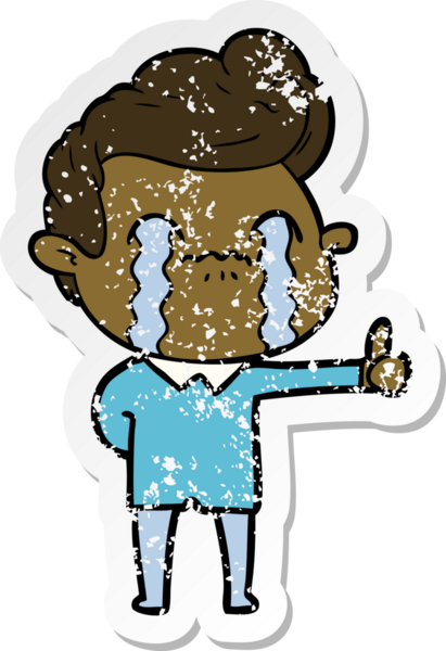 Bir insan tarafından çizilmiş ağlayan bir karikatürcünün sıkıntılı çıkartması.