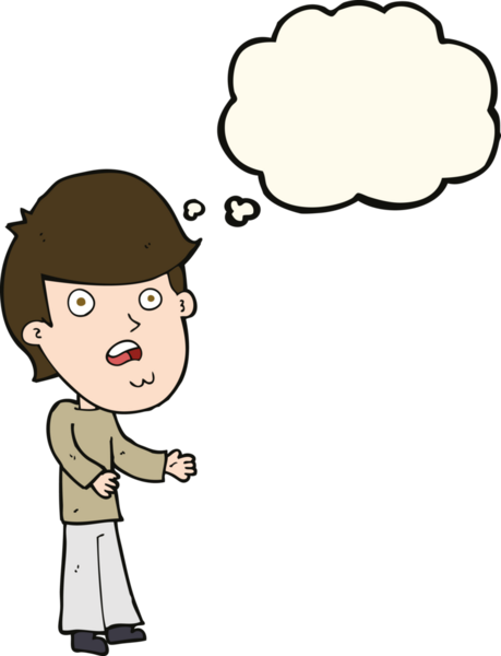 Bir insan tarafından çizilen düşünce baloncuğuyla şok olmuş bir adam.