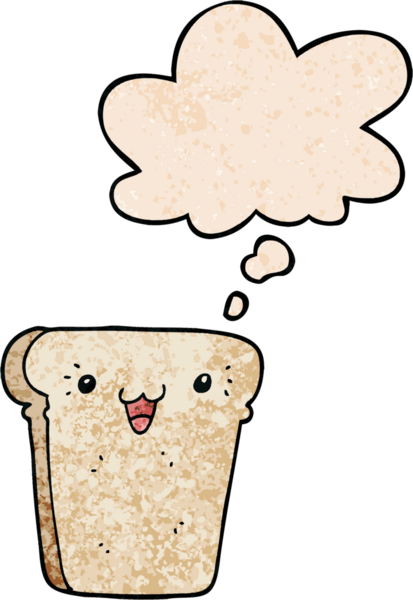 Bir insan tarafından çizilmiş grunge desenli düşünce baloncuklu bir ekmek dilimi.