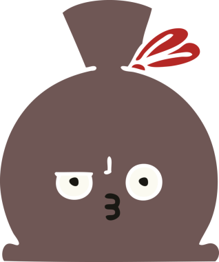 Bir insan tarafından çizilmiş bir çuvalın düz renkli retro karikatürü