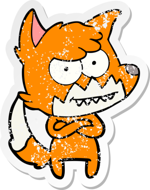 Bir insan tarafından çizilmiş sırıtan tilki çizgi filminin sıkıntılı çıkartması.