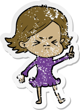 Bir insan tarafından çizilmiş kızgın bir kızın sıkıntılı çıkartması.