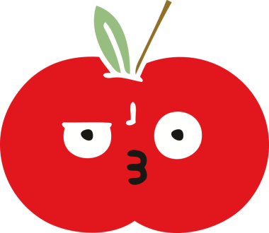 Bir insan tarafından çizilmiş kırmızı bir elmanın düz renkli retro karikatürü