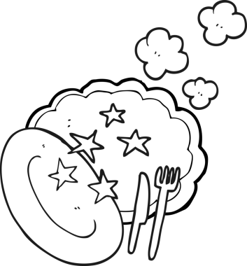 Bir insan tarafından çizilmiş siyah beyaz çizgi film tabağı.