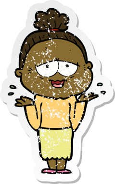 Bir insan tarafından çizilmiş mutlu, yaşlı bir kadının sıkıntılı çıkartması.