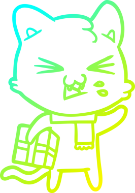 Bir insan tarafından çizilen çizgi film kedisinin soğuk gradyan çizimi