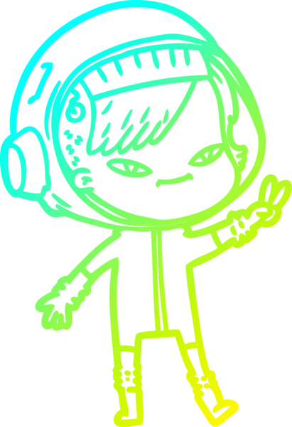 Bir insan tarafından çizilmiş soğuk gradyan çizgili astronot kadın çizimi.