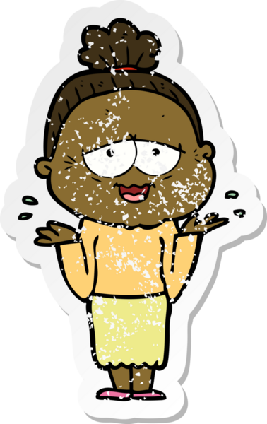 Bir insan tarafından çizilmiş mutlu, yaşlı bir kadının sıkıntılı çıkartması.