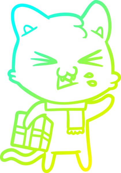 Bir insan tarafından çizilen çizgi film kedisinin soğuk gradyan çizimi