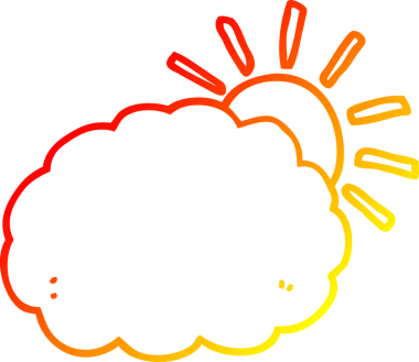 Bir çizgi film güneşi ve bir insan tarafından çizilmiş bulut sembolü.