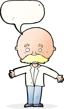 bir insan tarafından çizilmiş konuşma baloncuğuyla açık kollu kel bir adam.