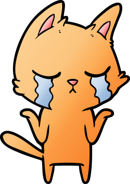 Bir insan tarafından çizilmiş ağlayan çizgi film kedisi.