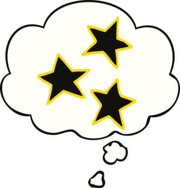 Bir insan tarafından çizilmiş düşünce baloncuklu çizgi film yıldızları.