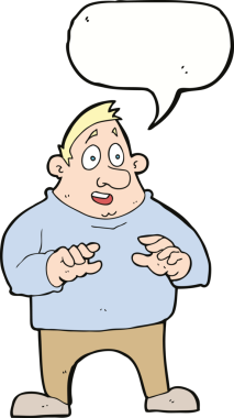 Çizgi film, bir insan tarafından çizilen konuşma balonuyla şişman bir adamı heyecanlandırdı.