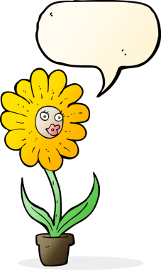 Bir insan tarafından çizilmiş konuşma baloncuklu karikatür çiçeği