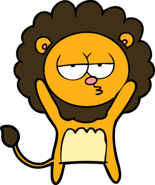 Bir insan tarafından çizilmiş canı sıkkın bir aslan.