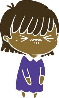 Bir insan tarafından çizilmiş düz renkli çizgi film kızı.